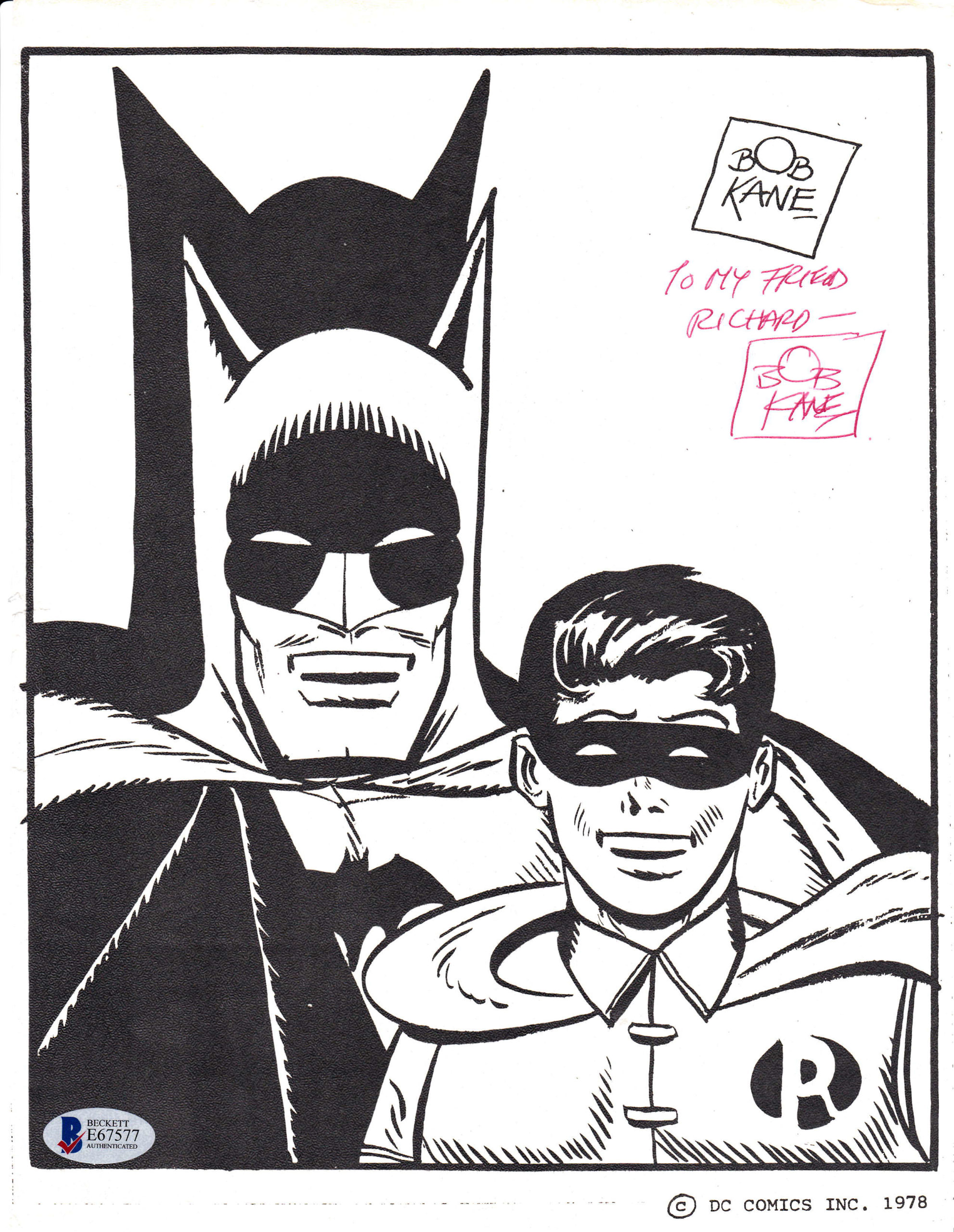 Bob Kane Batman signed sketch - Fanboy Expo Store