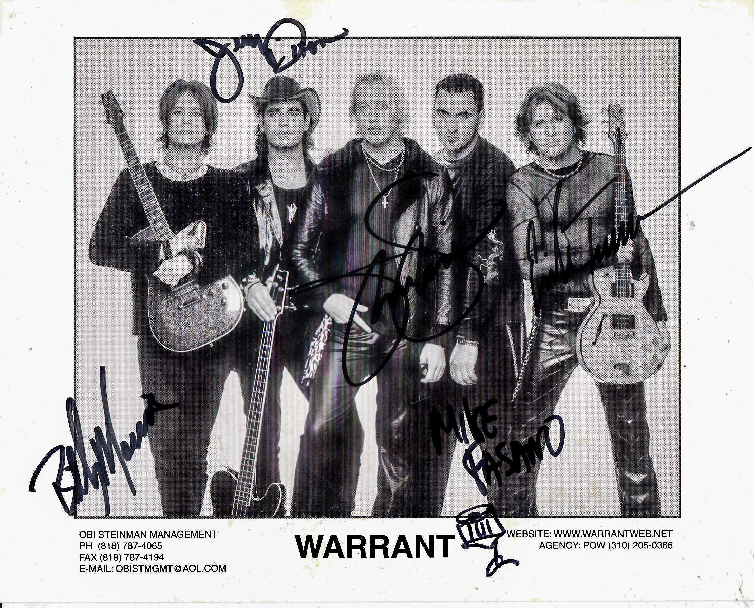Warrant Band signed 8x10 promo photo with Jani Lane Fanboy Expo Store