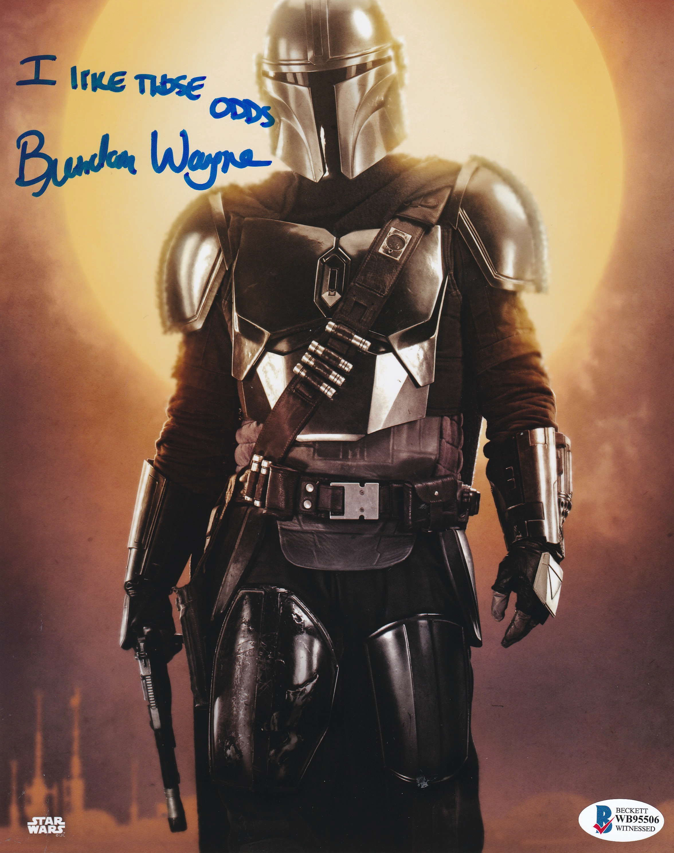 Brendan Wayne The Mandalorian signed 8x10 photo with I Like Those Odds