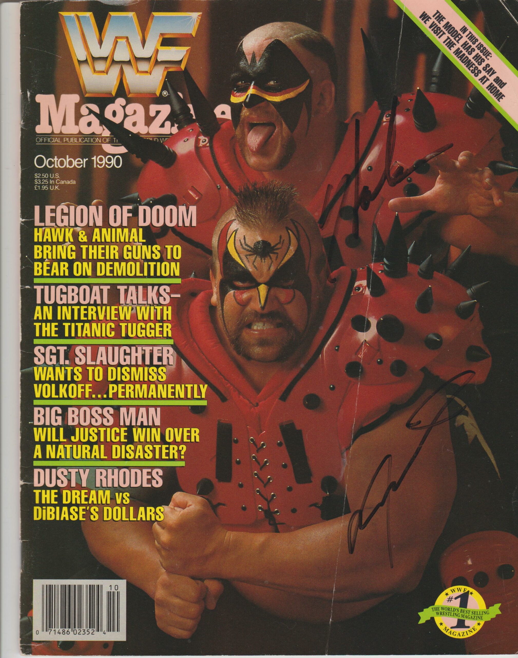 Hawk and Animal The Legion of Doom (Road Warriors) Signed WWE Magazine
